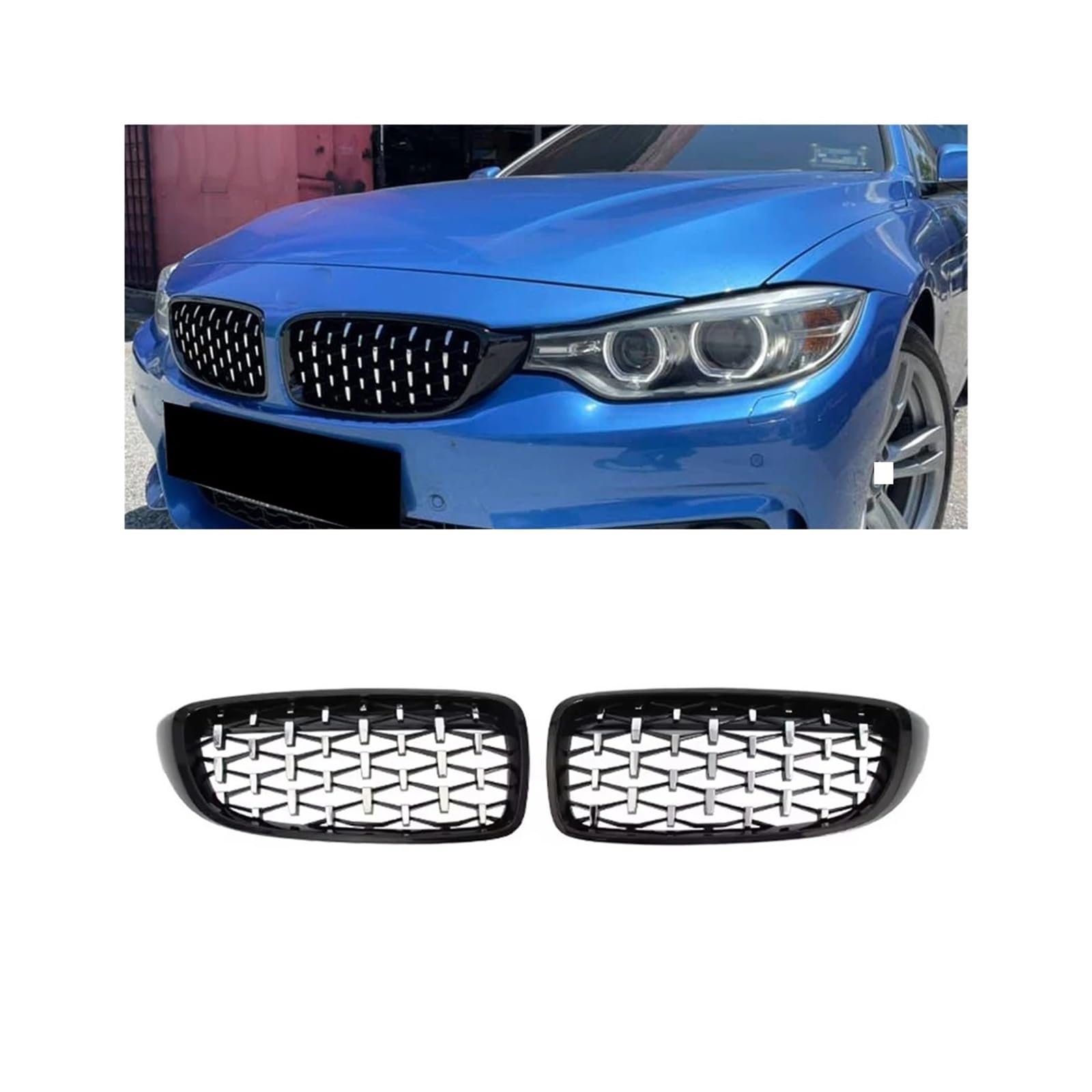 Haubengrill Für M3 Für M4 F32 F33 F36 F80 F82 2012-2019 Auto Frontstoßstange Racing Grill Glanz Schwarz Kühlergrill Vorne(Diamond-Black) von EVEKHAHHRB