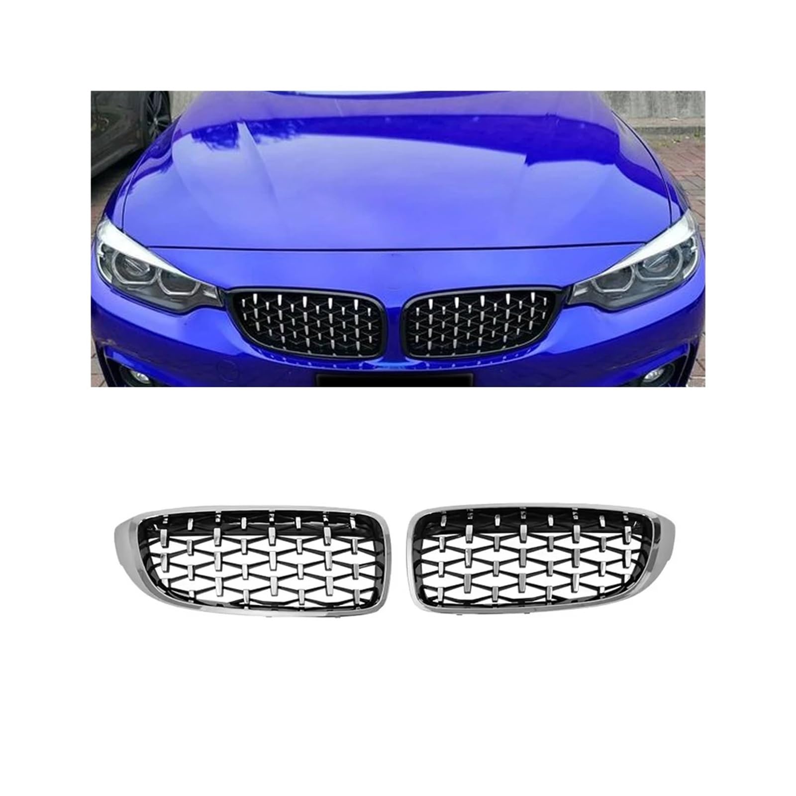 Haubengrill Für M3 Für M4 F32 F33 F36 F80 F82 2012-2019 Auto Frontstoßstange Racing Grill Glanz Schwarz Kühlergrill Vorne(Diamond-Silver) von EVEKHAHHRB