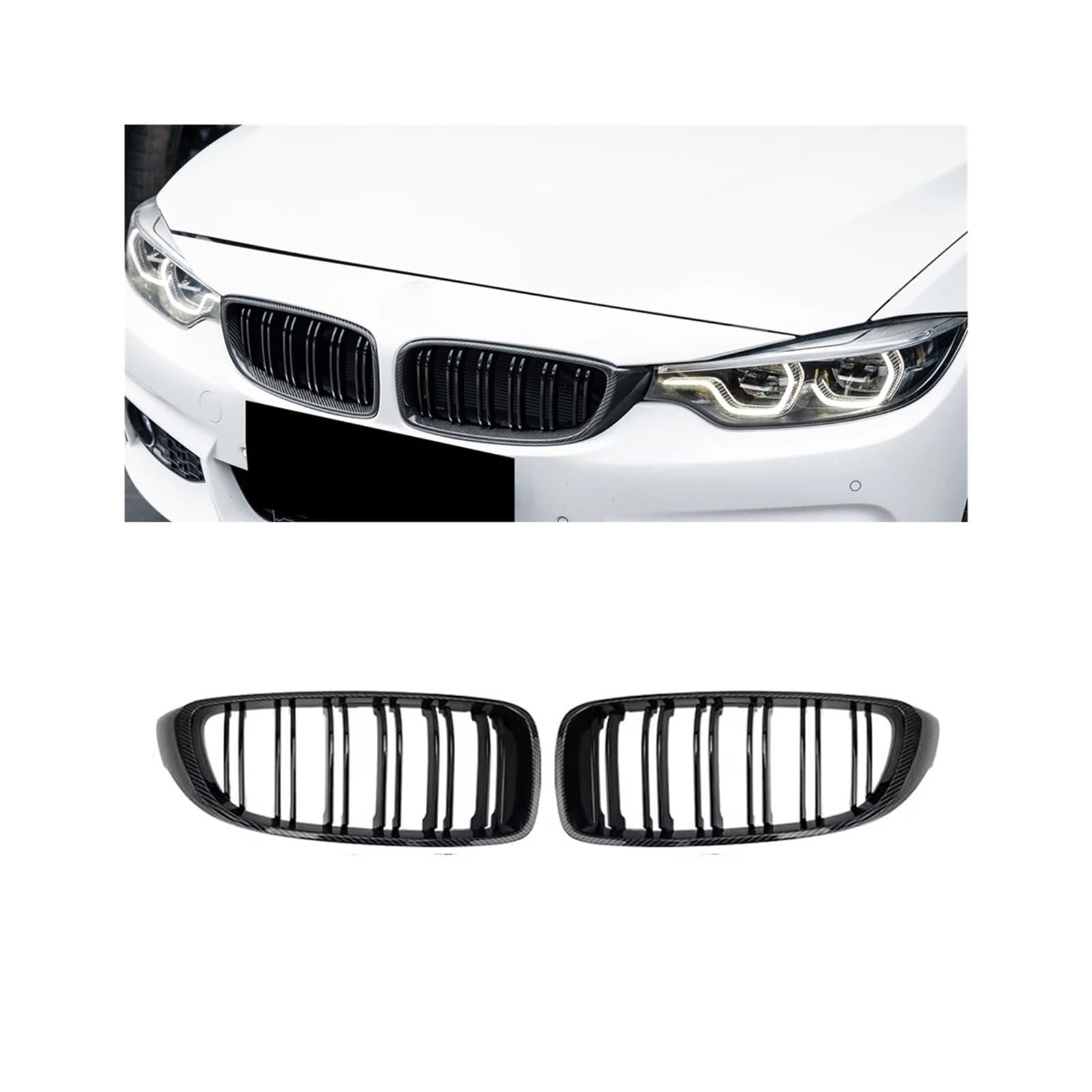 Haubengrill Für M3 Für M4 F32 F33 F36 F80 F82 2012-2019 Auto Frontstoßstange Racing Grill Glanz Schwarz Kühlergrill Vorne(Double-Carbon Look) von EVEKHAHHRB
