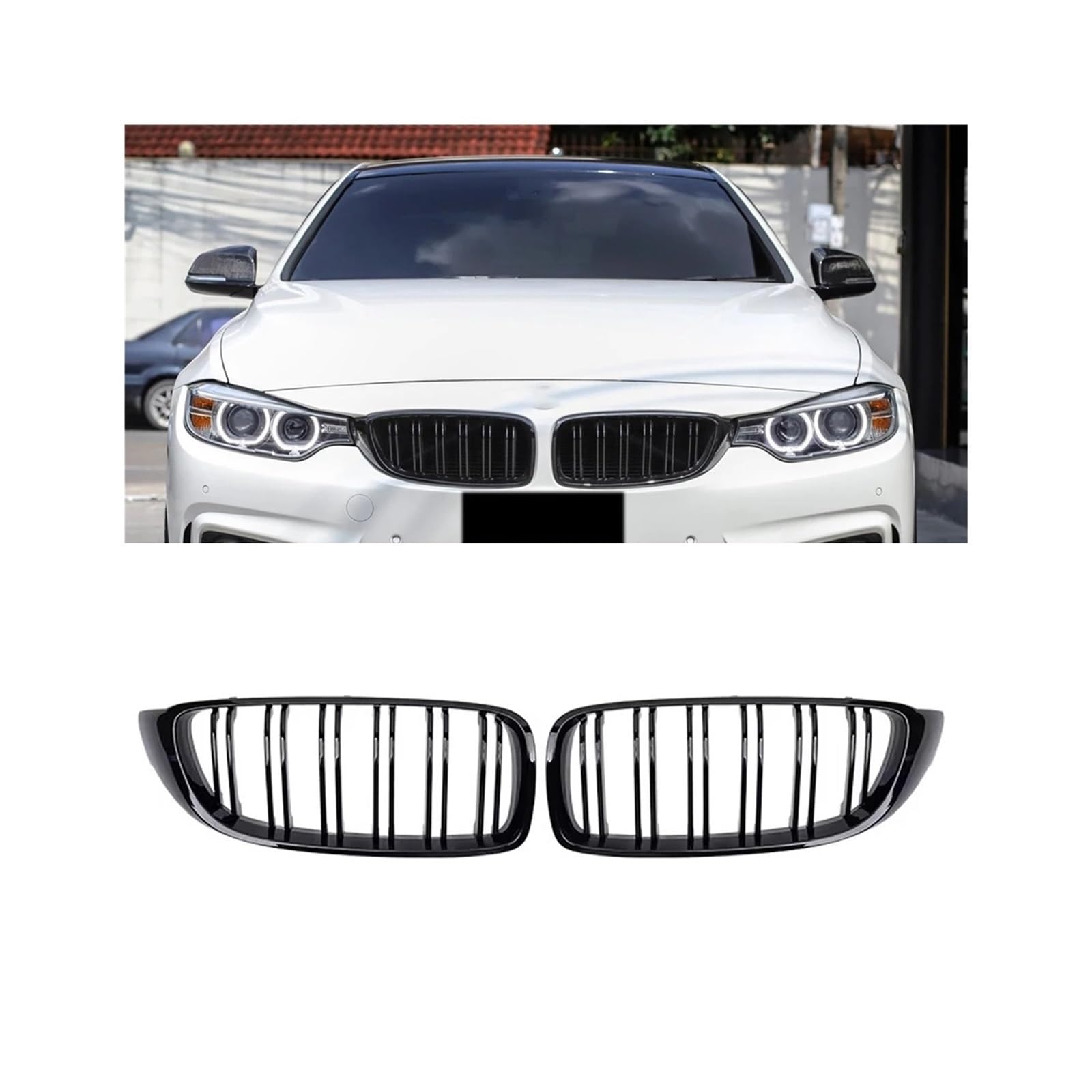 Haubengrill Für M3 Für M4 F32 F33 F36 F80 F82 2012-2019 Auto Frontstoßstange Racing Grill Glanz Schwarz Kühlergrill Vorne(Double-Glossy Black) von EVEKHAHHRB