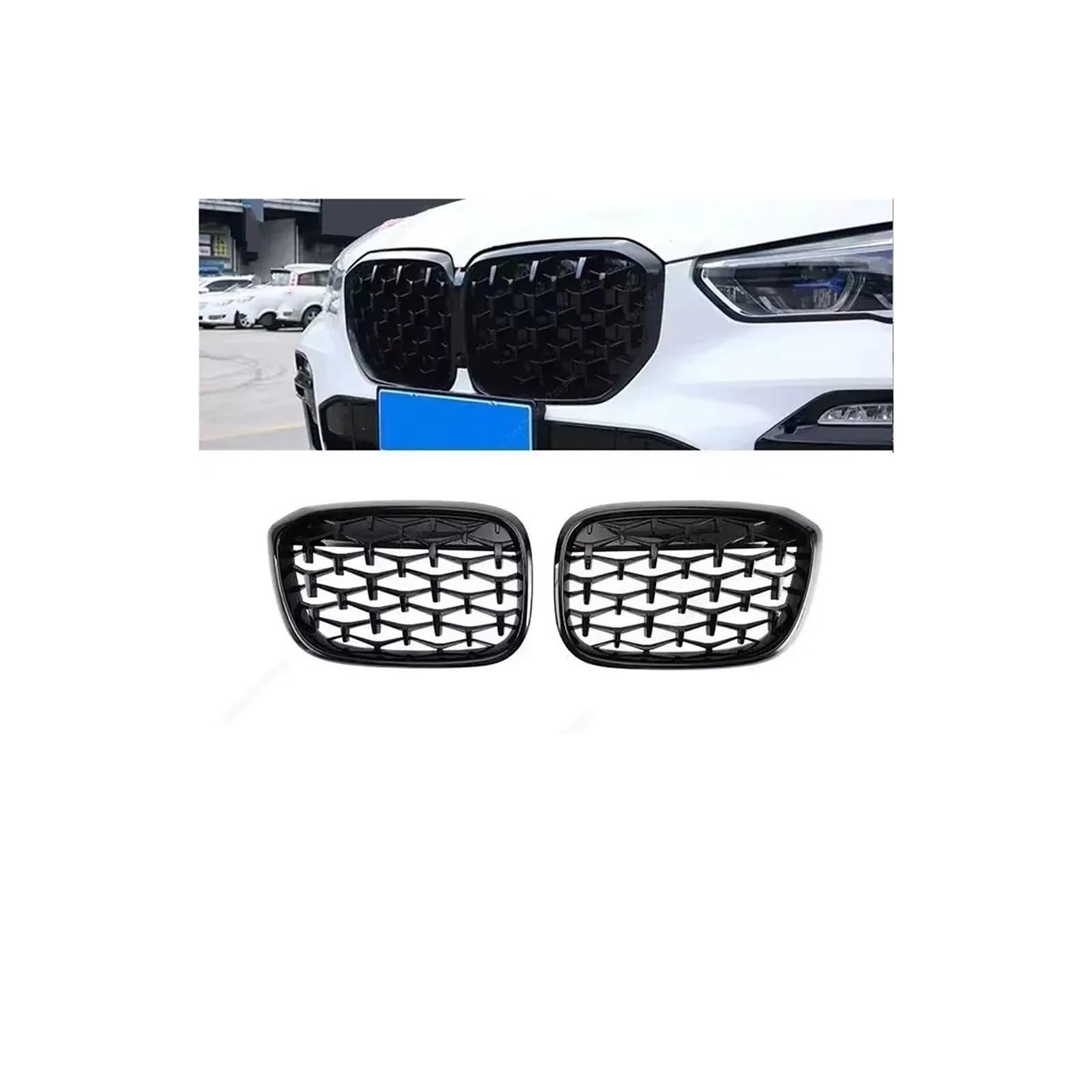 Haubengrill Für X3 Für X4 G01 G02 2017-2021 Auto Frontstoßstangengrill Nierengrill Diamantgrills Meteor Style Kühlergrill Vorne(Gloss Black) von EVEKHAHHRB