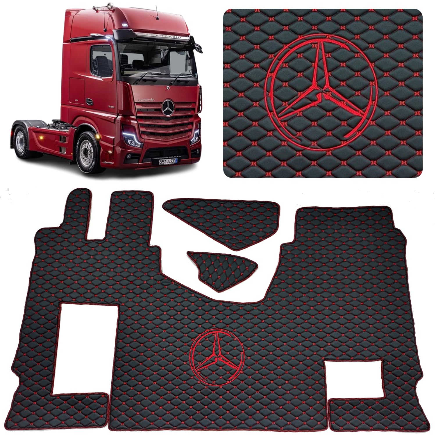 Auto LKW Fahrerabsatz Kompatibel für Mercedes Actros MP4 MP5 MP6 (Schwarz, Rot Garn, Beifahrersitz ungefedert) von EVELTRUCK