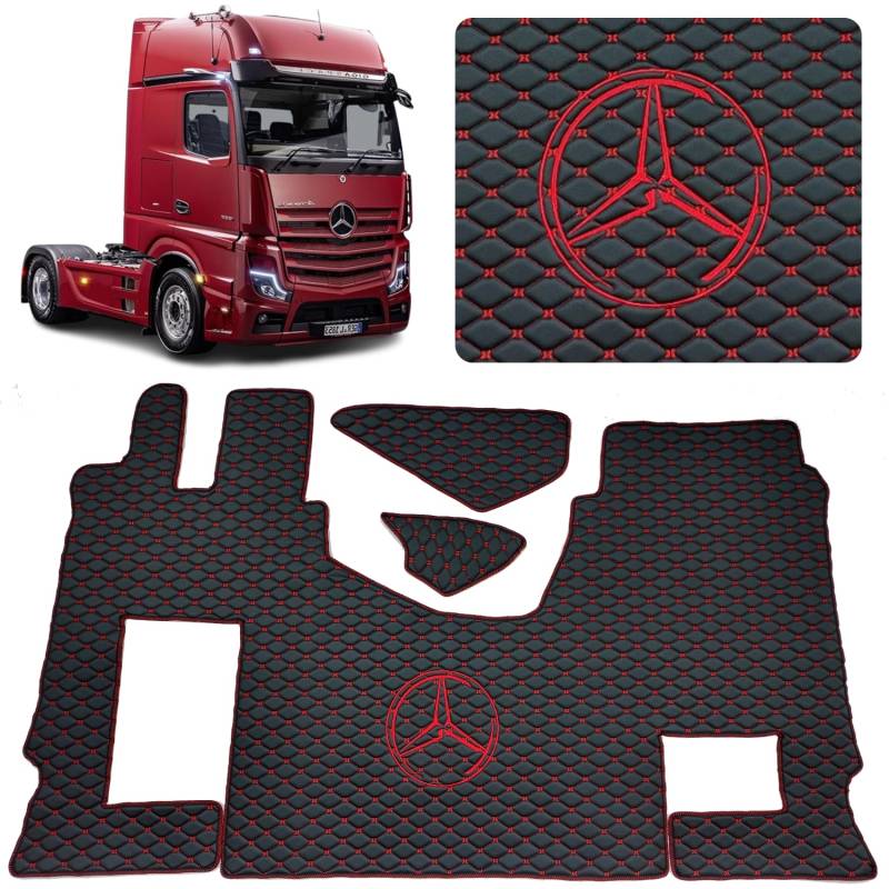 Auto LKW Fahrerabsatz Kompatibel für Mercedes Actros MP4 MP5 MP6 (Schwarz, Rot Garn, Beifahrersitz ungefedert) von EVELTRUCK