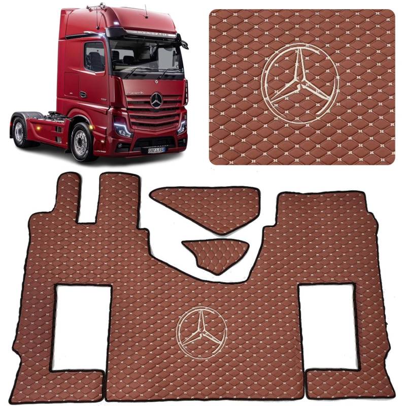 Automatte für das LKW-Fahrerhaus Set kompatibel mit Mercedes Actros MP4 MP5 MP6 (Hellbraun, beige Nähaden, Beifahrersitz gefedert) von EVELTRUCK