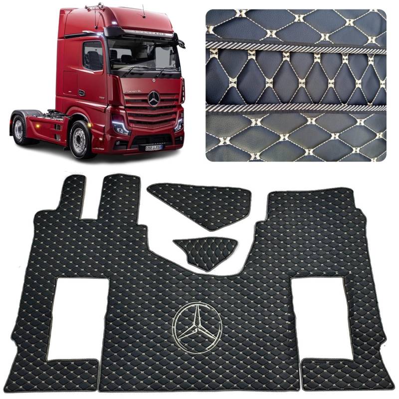 Automatte für die LKW-Kabine. Set kompatibel mit Mercedes Actros MP4 MP5 MP6 (Schwarz, beige, Beifahrersitz gefedert) von EVELTRUCK