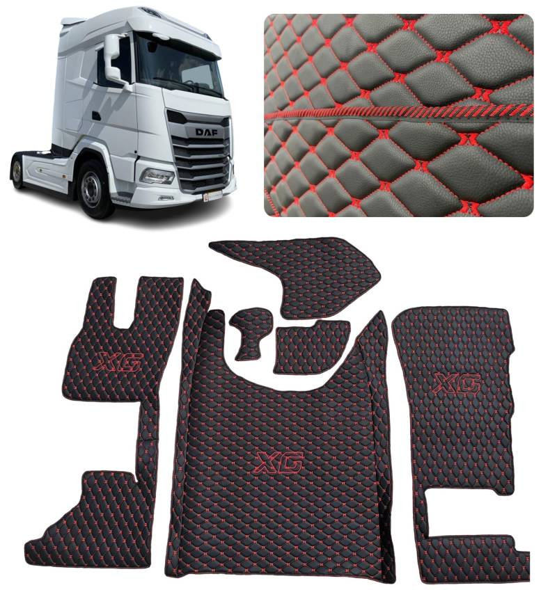 LKW-Fußmatten kompatibel zu DAF XG 2022+ Fussmatte (Stoff schwarz, Faden rot) von EVELTRUCK