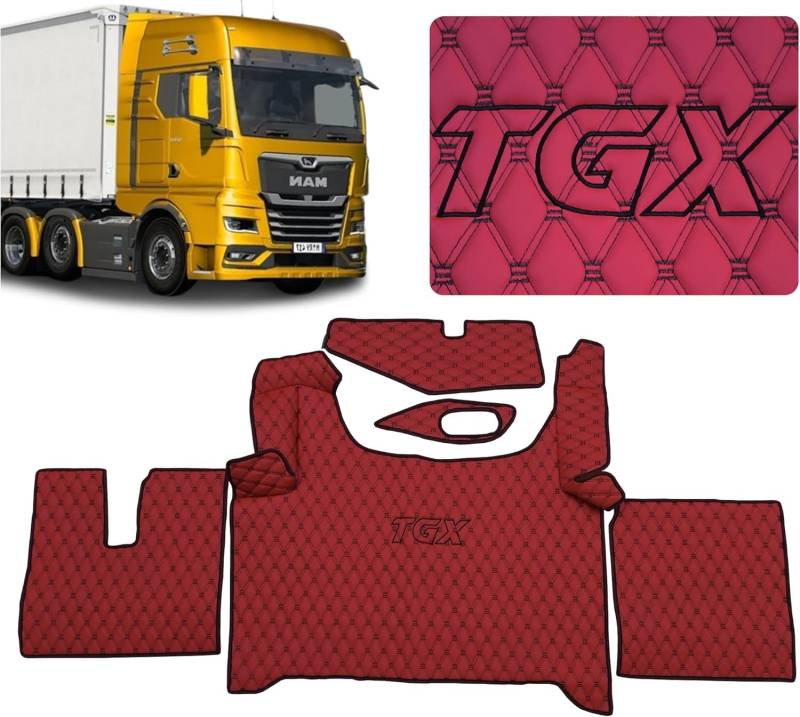 LKW-Fußmatten kompatibel zu MAN TGX 2020+ Fussmatte (Material rot, Garn schwarz) von EVELTRUCK