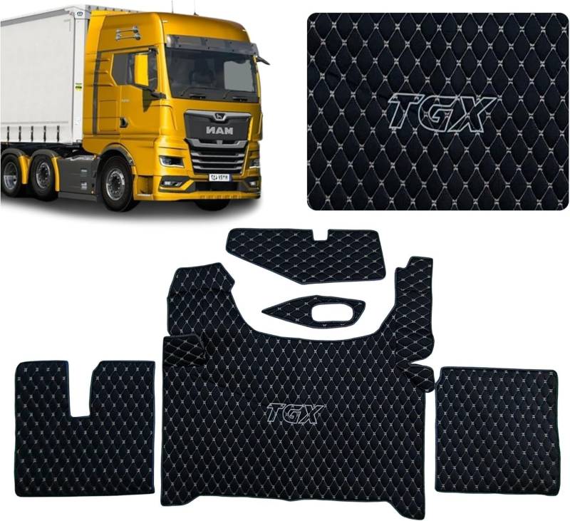 LKW-Fußmatten kompatibel zu MAN TGX 2020+ Fußmatte (Stoff schwarz, Garn beige) von EVELTRUCK