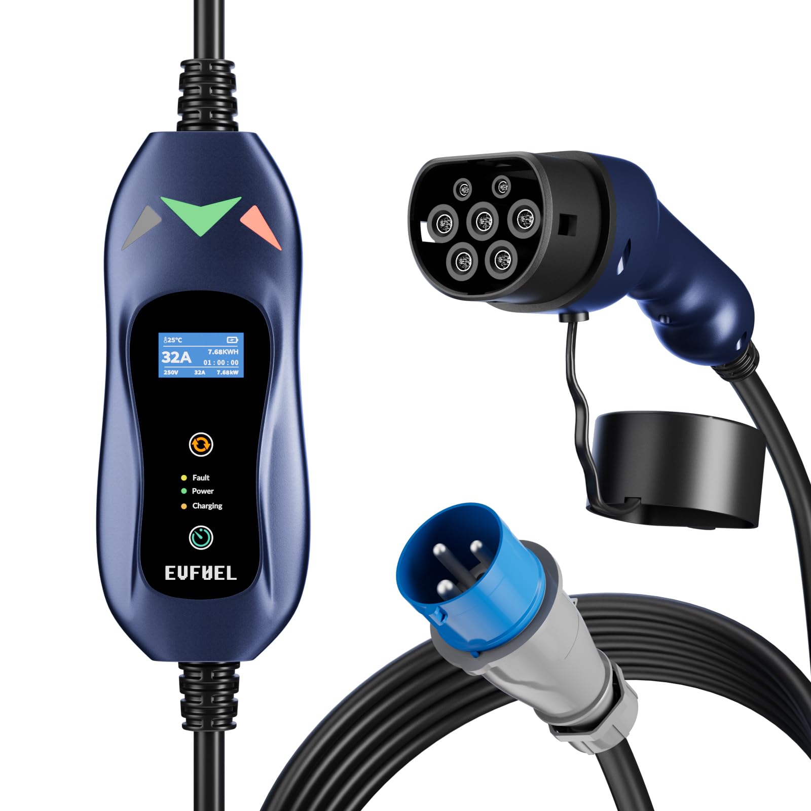 EVFUEL Typ 2 Tragbares EV-Ladekabel mit einstellbarem Strom und verzögerter Ladung für CEE-Stecker, 32A EV-Elektrofahrzeug-Ladegerät mit Bildschirm, IEC 62196-2, 7,6 kW, 5 Meter EVFUEL Typ 2 Tragbares EV-Ladekabel mit einstellbarem Strom und verzögerter Ladung für CEE-Stecker, 32A EV-Elektrofahrzeug-Ladegerät mit Bildschirm, IEC 62196-2, 7,6 kW, 5 Meter von EVFUEL