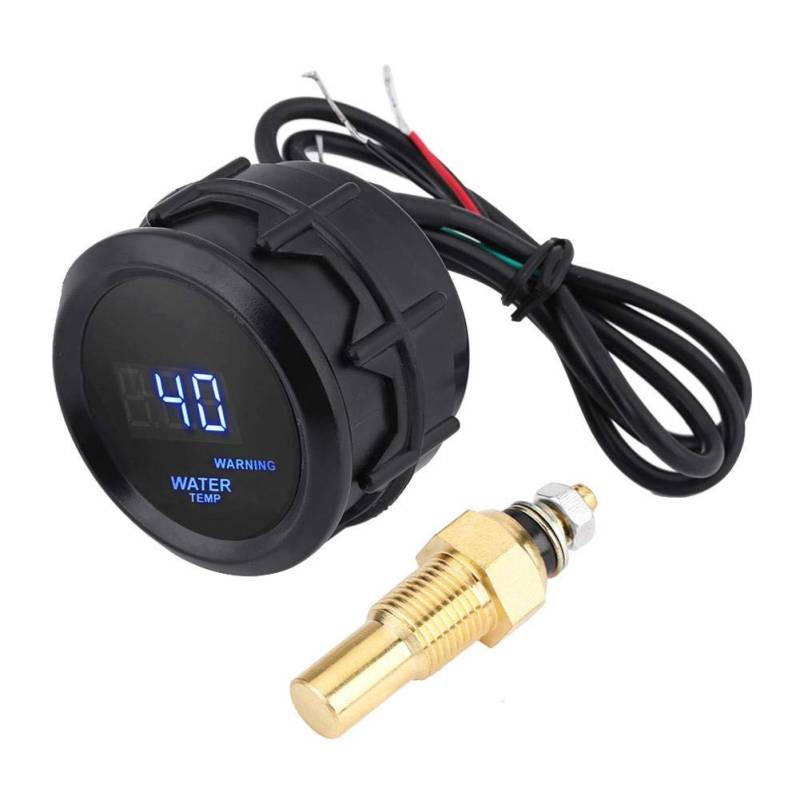 EVGATSAUTO 2 Zoll 52mm Auto Blau Digital Wassertemperatur Messgerät Kit mit Temp Sensor Schwarz Digital Wassertemperaturanzeige von EVGATSAUTO
