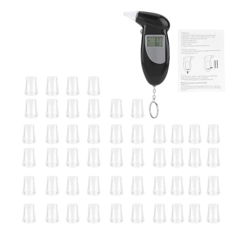 EVGATSAUTO LCD-Atemanalysator, digitaler LCD-Bildschirm Alkohol-Atemtester Tragbarer Schlüsselbund-Atemanalysator (Batterien Nicht enthalten, Keine Hintergrundbeleuchtung)(50 Mouthpieces) von EVGATSAUTO
