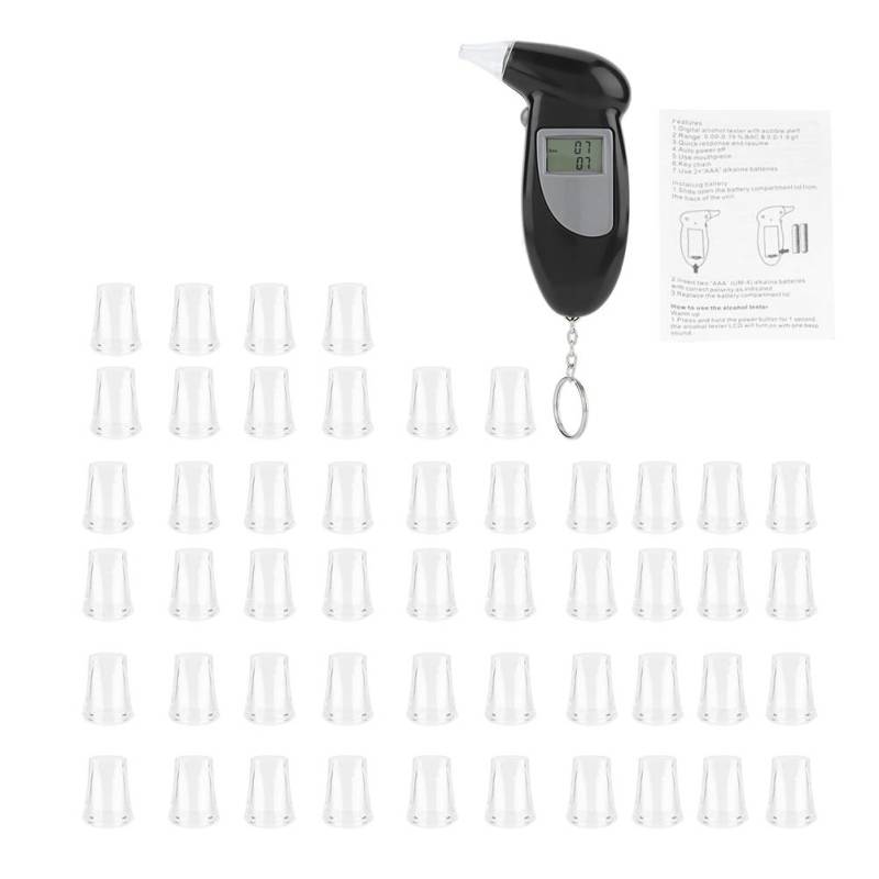 EVGATSAUTO LCD-Atemanalysator, digitaler LCD-Bildschirm Alkohol-Atemtester Tragbarer Schlüsselbund-Atemanalysator (Batterien Nicht enthalten, Keine Hintergrundbeleuchtung)(50 Mouthpieces) von EVGATSAUTO