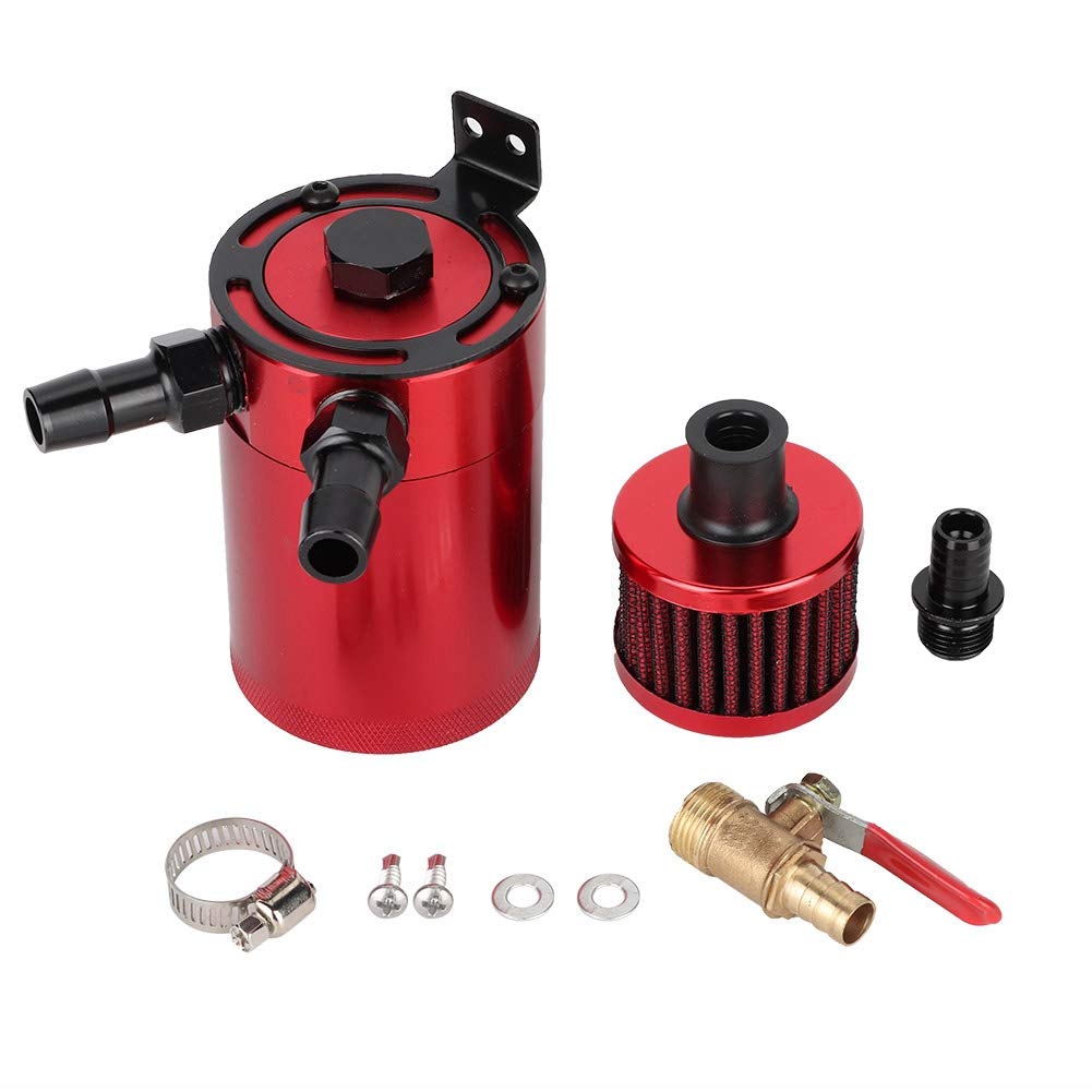 EVGATSAUTO Universal Auto Ölfangbehälter Filter Set Dose Aluminiumlegierung Öltankbehälter Auffangdose mit 2-Port Zubehör Zubehör(rot) von EVGATSAUTO