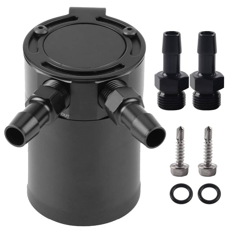 EVGATSAUTO Unifür Versal Baffled 2-Port Compact Baffled Oil Catch für Tank Ölfangdose Compact Baffled Oil Catch Can Schwarz 2 Port von EVGATSAUTO