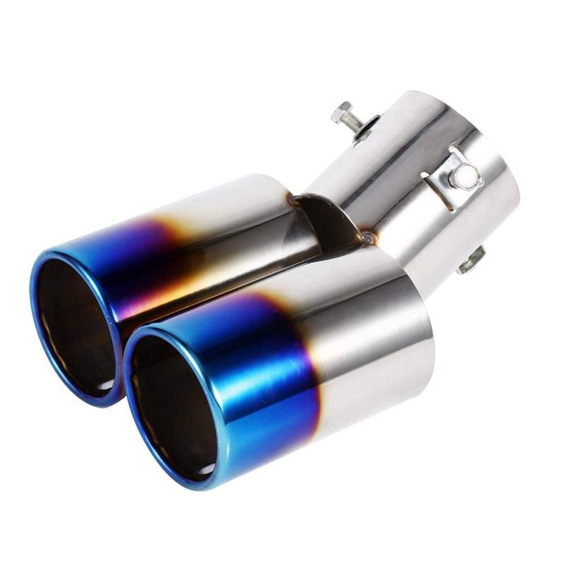 EVGATSAUTO Universal Rear Dual Outlets Auspuff Schalldämpfer Endrohrspitze Endrohr Edelstahl Auto Auspuffendrohrspitze für die meisten Autos mit gebogenem Auspuffrohr mit einem Durchmesser von 38 mm b von EVGATSAUTO