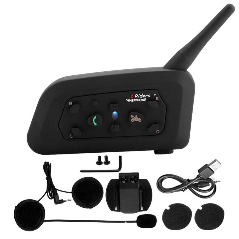 Intercom Bluetooth, V6-1200 Motorradhelm Drahtlose Bluetooth Intercom Freisprech-Kopfhörer für 6 Personen von EVGATSAUTO