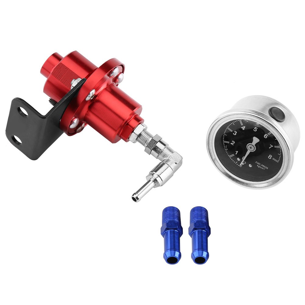 Kraftstoffdruckregler-Kit, universeller Aluminium-einstellbarer FPR-Kraftstoffdruckregler mit Manometer für Auto-Auto(rot) von EVGATSAUTO