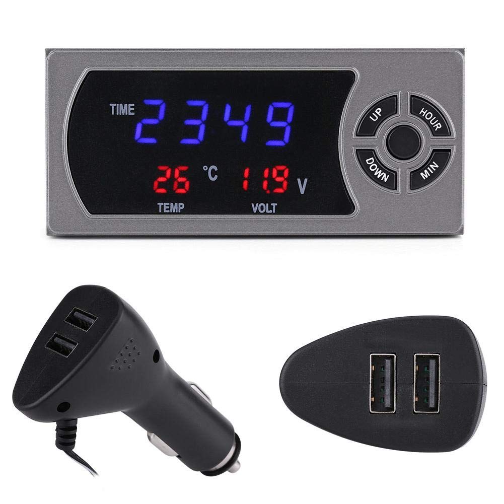 Multifunktionale Auto-Digitaluhr, Auto-Digitaluhr-Alarmthermometer Voltmeter 3 in 1 12-24V Auto-Fahrzeug-LED-Digitaluhr-Thermometer-Voltmeter von EVGATSAUTO