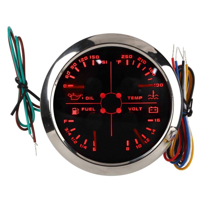 Öldruckanzeige, Wassertemperaturanzeige Öldruck, 4in1 85mm Multifunktionsanzeige Kraftstoffstand Öldruck Wassertemperatur Voltmeter DC 9-32V für Auto Wohnmobil Boot Motorrad (Schwarz °F/PSI) von EVGATSAUTO