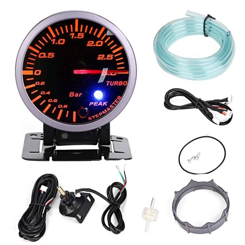 Turbo Boost Meter DC 12 V, 2,5 Zoll 60 mm 3,0 Bar LED Car Modifikation Turbo Boost Messgerät von EVGATSAUTO