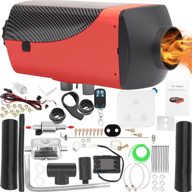 EVGTTI Dieselheizung All-in-One 5KW 12V, 5000W Diesel-Luft-Auto-Parkheizung mit verbessertem LCD-Schalterdisplay und Fernbedienung, schnelles Aufheizen, für Wohnmobil, Garage, LKW, Boot(Rot) von EVGTTI
