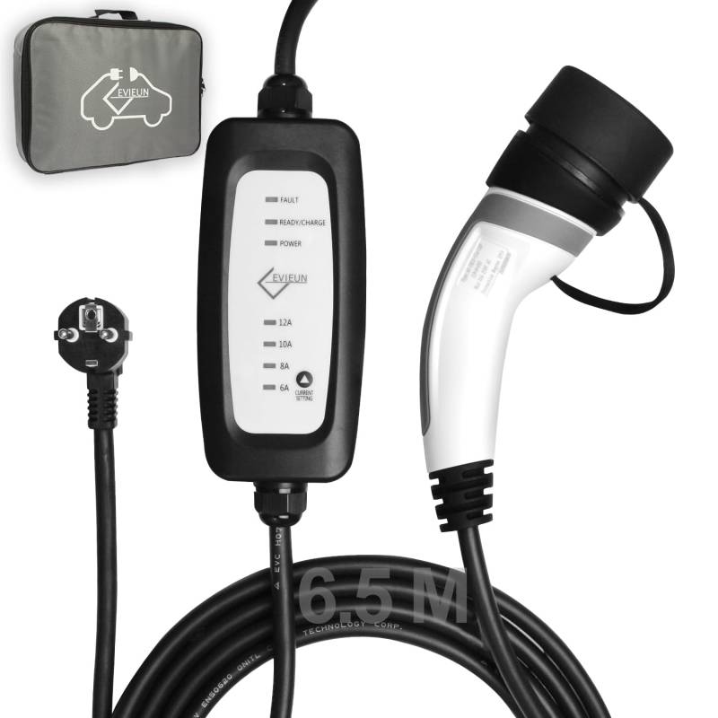 EV Ladekabel für Elektrofahrzeug 6.5 Meter Tragbares Zuhause Schnell EVSE ladegerät Kompatibel mit Allen Steckern für Elektroautos IEC 62196-2 Typ 2 16A/3.6KW Schuko 2-polig von EVIEUN