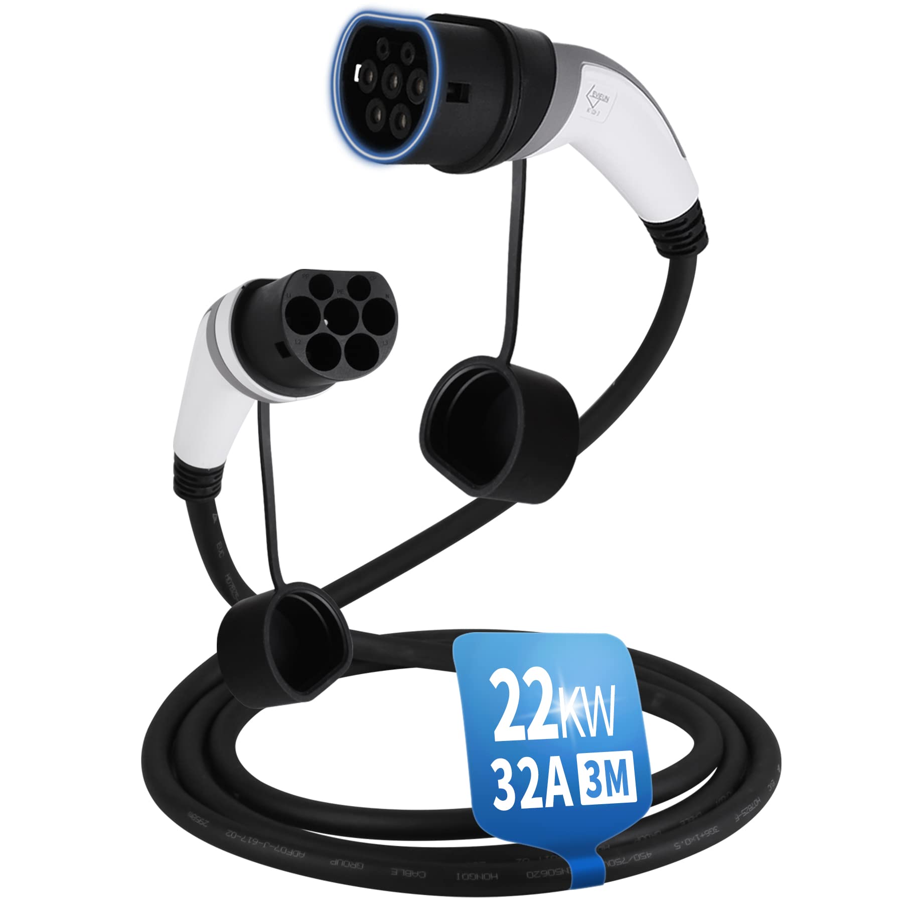 EVIEUN Ladekabel Typ 2 22kW 32A für Hybrid & Elektroauto | 3 phasig | 3 Meter Typ 2 Ladekabel, Ladekabel Elektroauto Typ 2 Kompatibel mit Model 3 ID.3 ID.4 e-Tron ZOE i3 Leaf Kona Elektro EVIEUN Ladekabel Typ 2 22kW 32A für Hybrid & Elektroauto | 3 phasig | 3 Meter Typ 2 Ladekabel, Ladekabel Elektroauto Typ 2 Kompatibel mit Model 3 ID.3 ID.4 e-Tron ZOE i3 Leaf Kona Elektro von EVIEUN