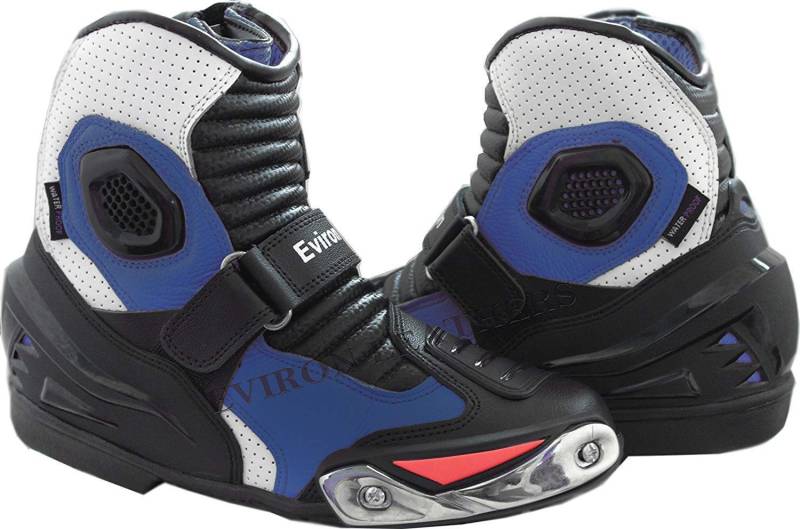 Kurze Motorradstiefel aus Leder, knöchelförmig, Blau, Größe 43 von EVIRON