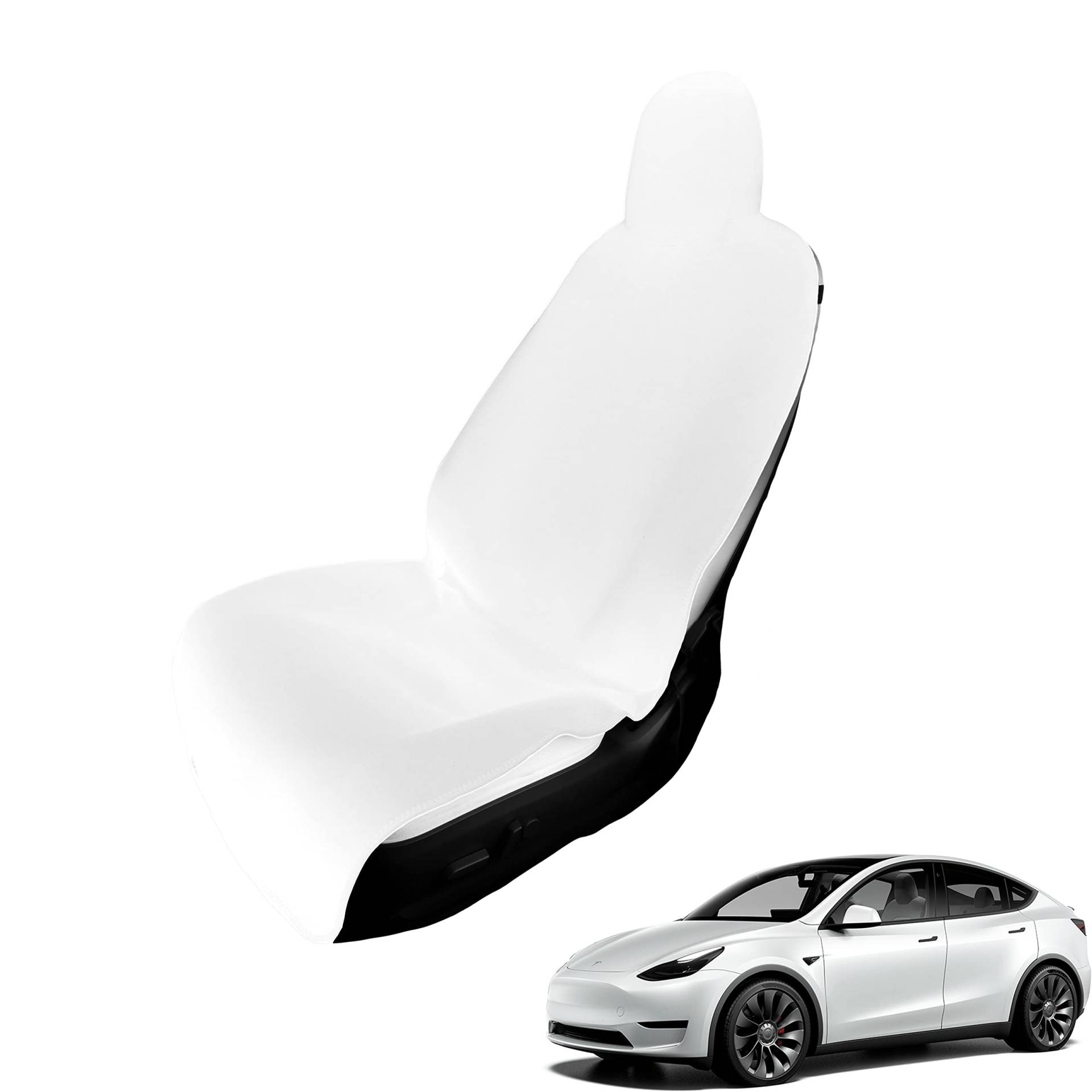 EVNV Tesla Model Y Sitzbezug – Schützen Sie Ihre Sitze – Wasserdicht Tesla Model Y Zubehör – Weißer Vordersitzbezug von EVNV