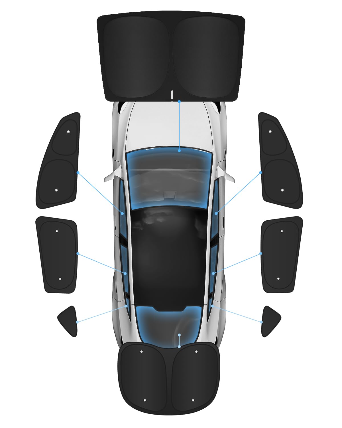 8-teiliger Windschutzscheiben-Sonnenschutz für Tesla Model Y(2020-2024), Front- & Heckscheiben-Privatsphäre-Abdeckung, Sonnenblende, Thermisch isoliertes Model Y-Zubehör von EVOOOR
