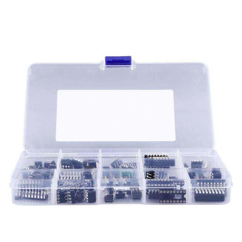 150 PCs 10 Typen Integrierte Schaltungschip -Sortiment -Kit mit Flachnadel -Sockeladapter für die Reparatur und Konstruktionsprojekte der Elektronik von EVTSCAN