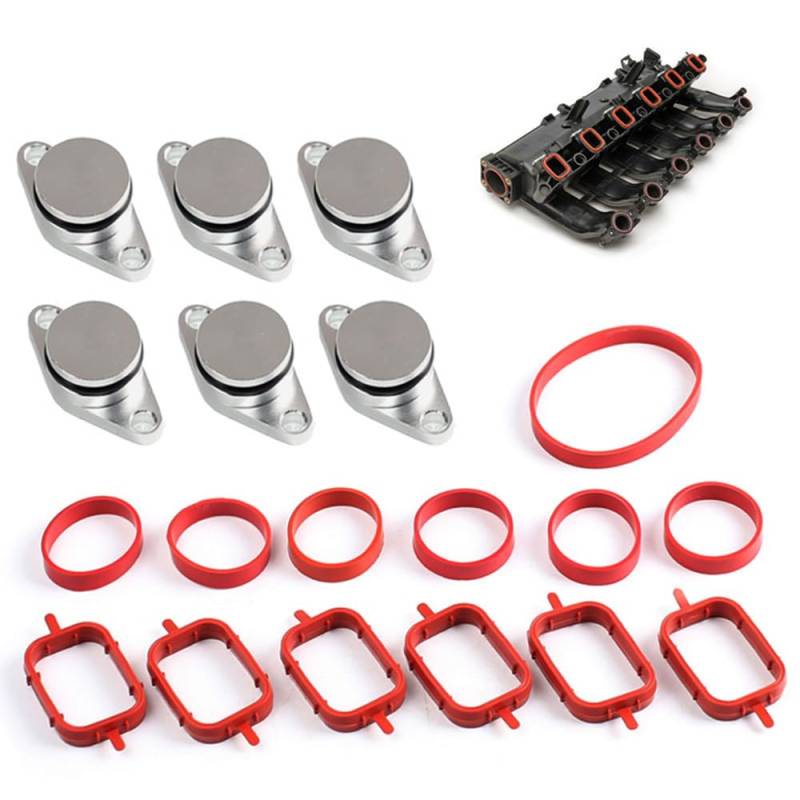 Ansaugkrümmerdichtungen, EVURU 1 Set Aluminium 33 mm Auto Motor Ansaugöl Swirl Flap Rohlinge Entfernung Reparatursatz mit Verteilerdichtungen for BMW E60/E90/E91 (Size : Silver) von EVURU