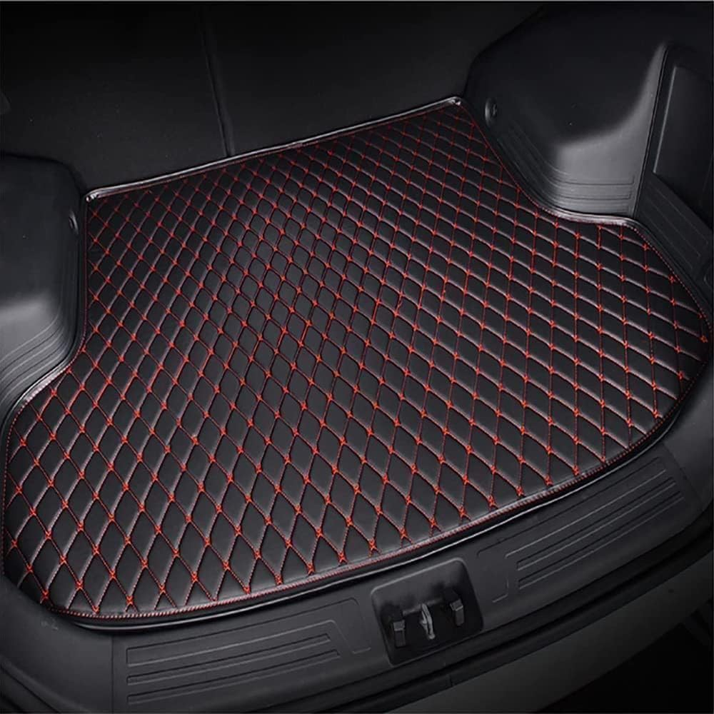 Leder Kofferraummatte für FO-RD S-MAX 2006-2016, Kofferraumwanne, rutschfest Kofferraum Schutzmatte,Kofferraumschutz Rutschfester Autozubehör,Black+Red von EVURU