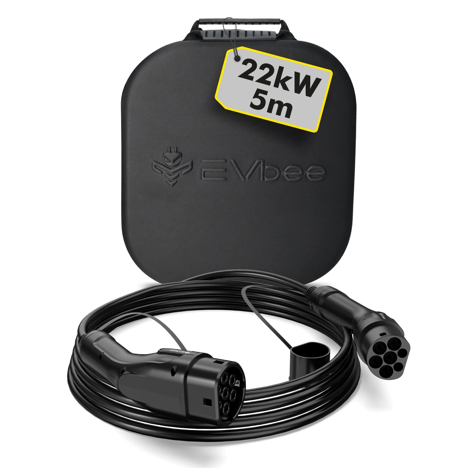 EVbee EV Typ 2 zu Typ 2 Universal Ladekabel Mode 3 für Hybrid- & Elektroautos 22kW / 5m (380V, 32A, 3-phasig, IP55) 3 Jahre Garantie, kompatibel mit z.B. Audi, BMW, VW, Seat, Fiat, Ford, Skoda uvm von EVbee