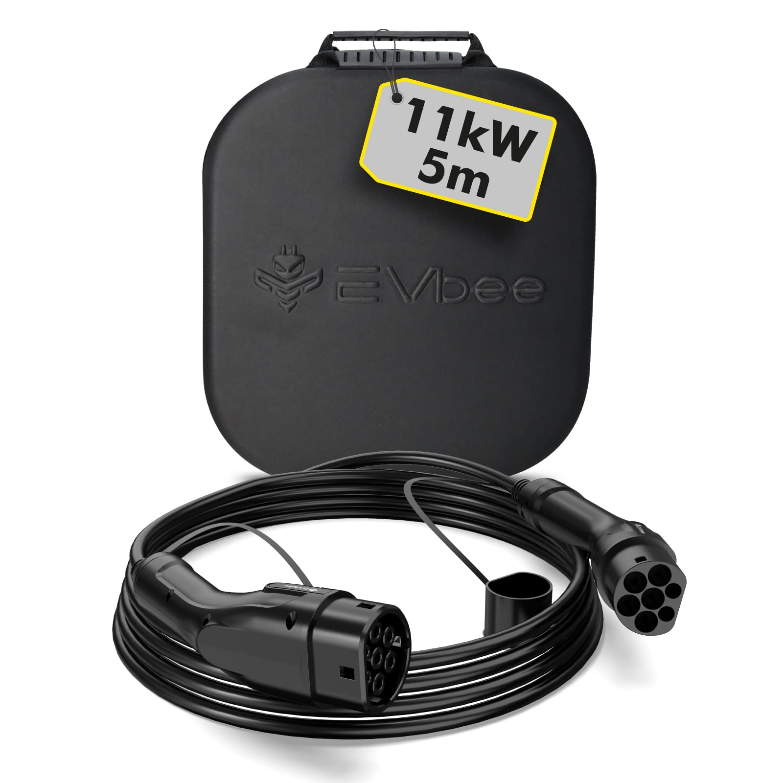 EVbee EV Typ 2 zu Typ 2 Universal Ladekabel Mode 3 für Hybrid- & Elektroautos 11kW / 5m (380V, 16A, 3-phasig, IP55) 3 Jahre Garantie, kompatibel mit z.B. Audi, BMW, VW, Seat, Fiat, Ford, Skoda uvm von EVbee