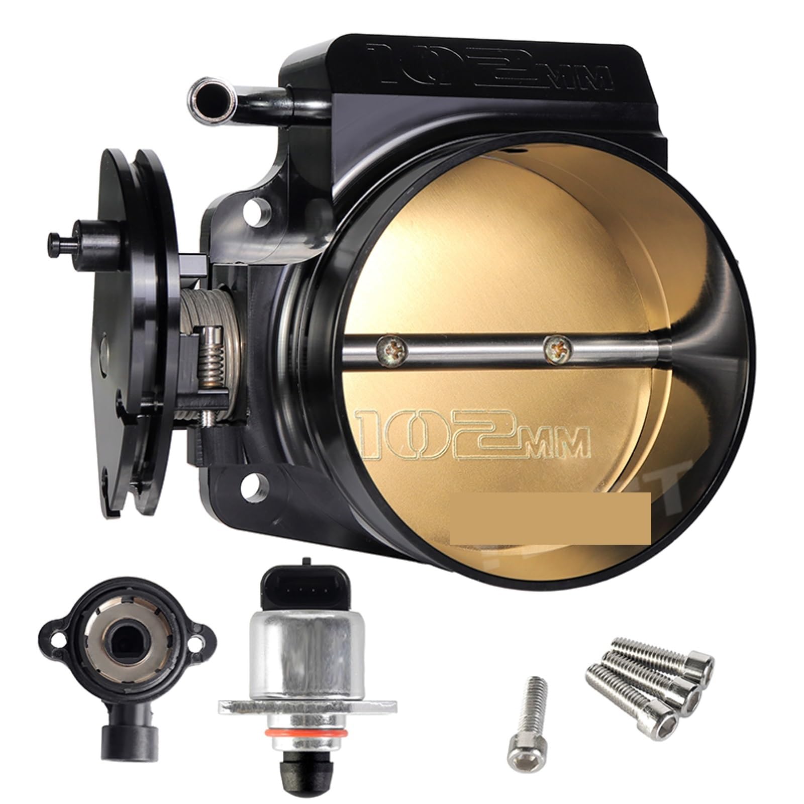 92 mm/102 mm Ansaugkrümmer, kompatibel mit LS1 LS2 LS3 LS6 LS7 LSX-Modifikationsteilen, schwarz/silbernes High Flow Billet-Drosselklappengehäuse(Black 102mm) von EWOPILNEX