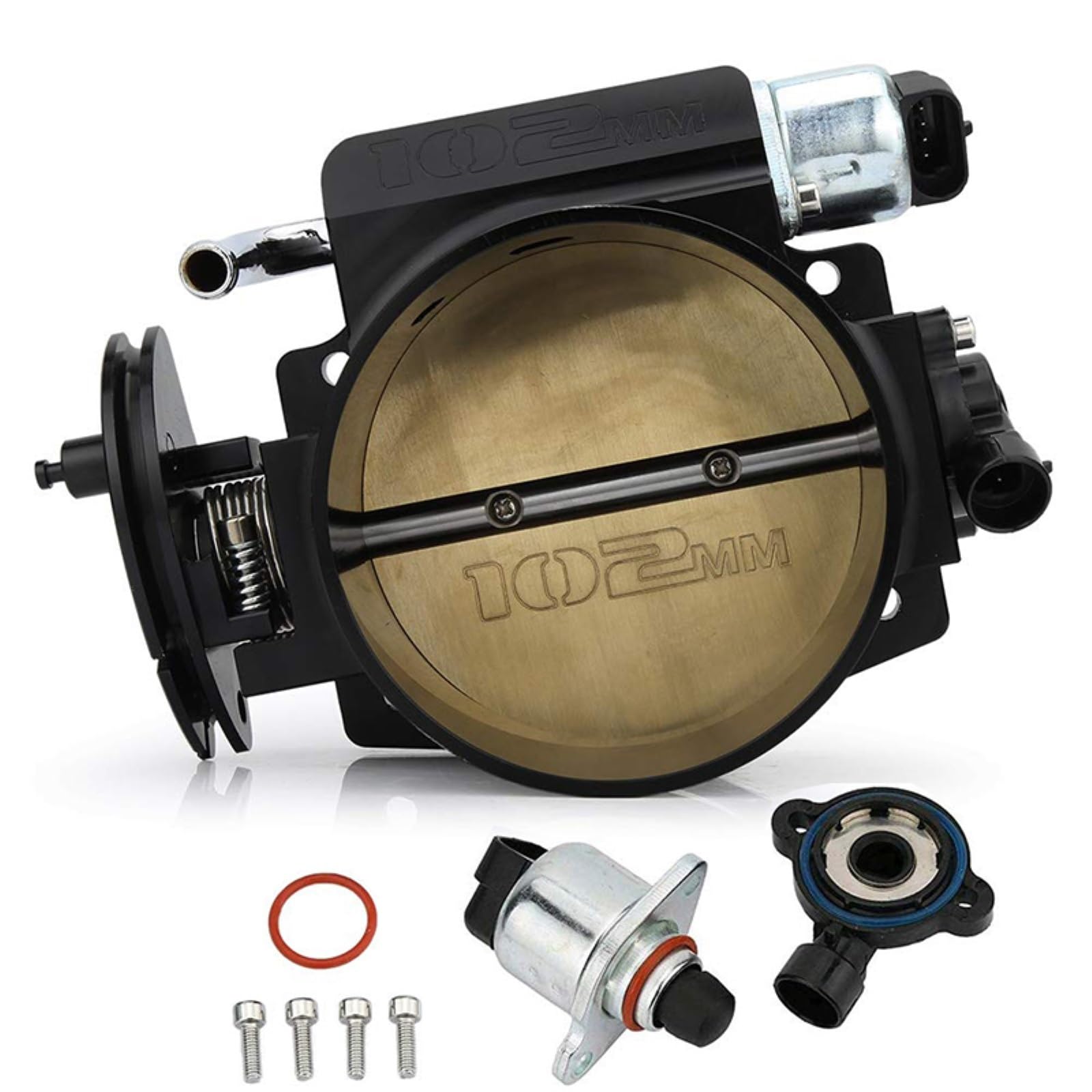 92 mm/102 mm High Flow Billet-Aluminium-Drosselklappengehäuse mit TPS-Sensor, kompatibel mit LS1 LS2 LS3 LS6 LSX-Modifikationsteilen, schwarz, TT102152(102mm Black) von EWOPILNEX