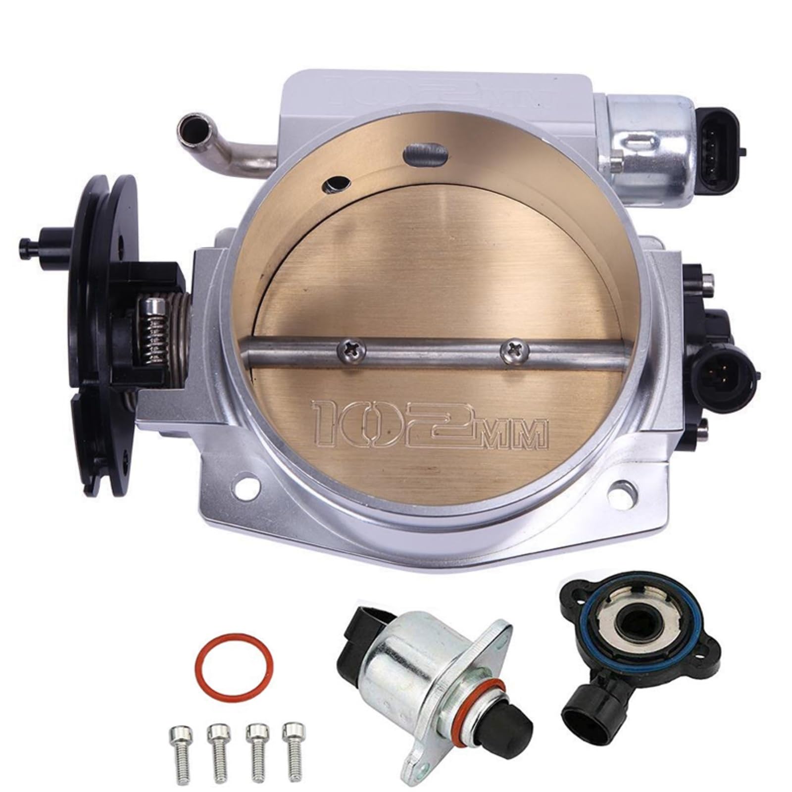 92 mm/102 mm High Flow Billet-Aluminium-Drosselklappengehäuse mit TPS-Sensor, kompatibel mit LS1 LS2 LS3 LS6 LSX-Modifikationsteilen, schwarz, TT102152(102mm Silver) von EWOPILNEX