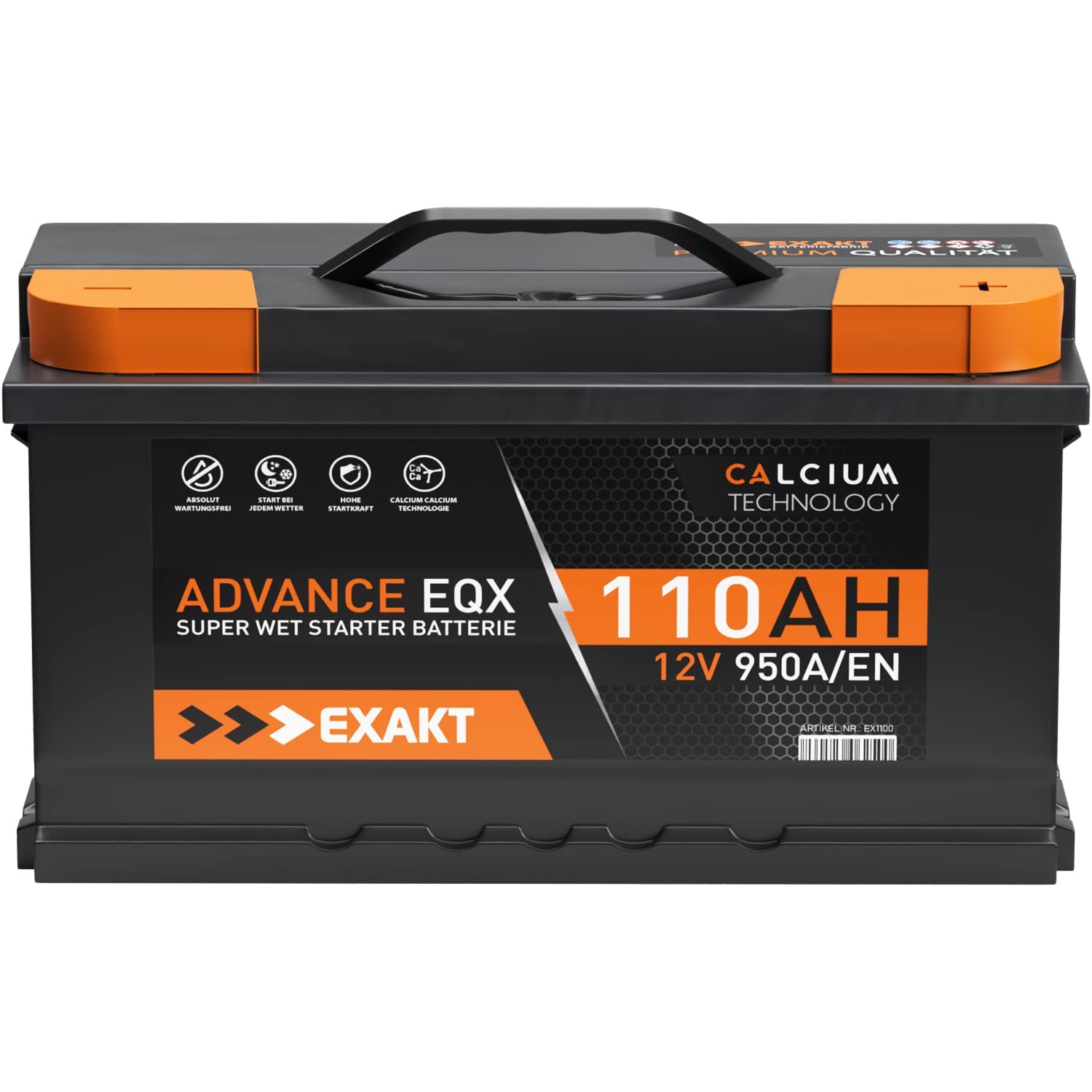 EXAKT Autobatterie 12V 110Ah Starterbatterie PKW KFZ Auto Batterie ersetzt 100Ah von Exakt