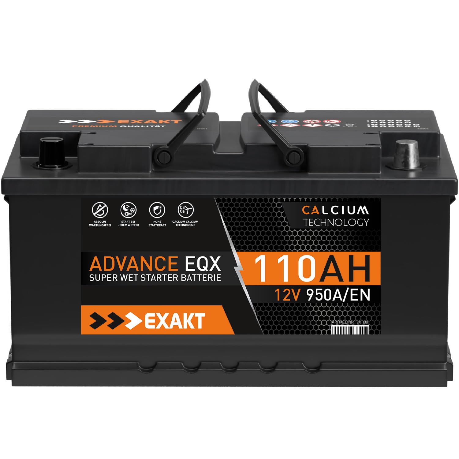 EXAKT Autobatterie 12V 110Ah Starterbatterie PKW KFZ Auto Batterie ersetzt 100Ah von Exakt