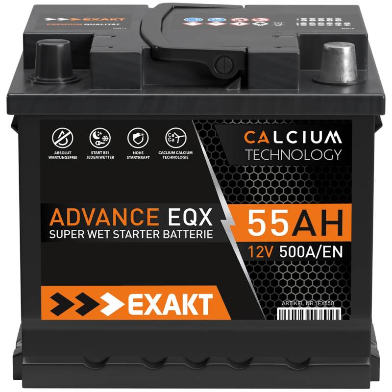 EXAKT Autobatterie 12V 55Ah Starterbatterie PKW KFZ Auto Batterie (55Ah) von Exakt