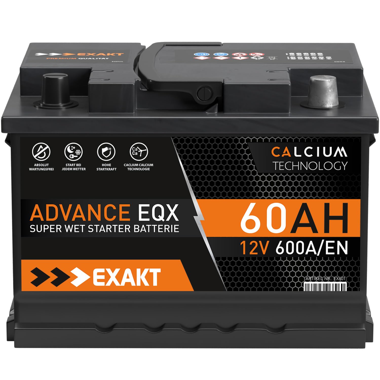 EXAKT Autobatterie 12V 60Ah Starterbatterie PKW KFZ Auto Batterie (60Ah) von Exakt