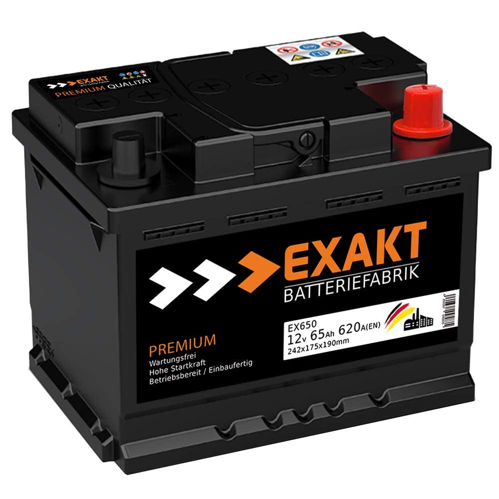 EXAKT Autobatterie 12V 65Ah Starterbatterie PKW KFZ Auto Batterie (65Ah) von Exakt