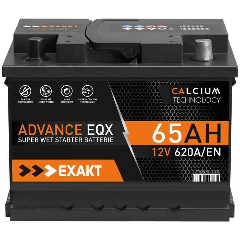 EXAKT Autobatterie 12V 65Ah Starterbatterie PKW KFZ Auto Batterie (65Ah) von Exakt