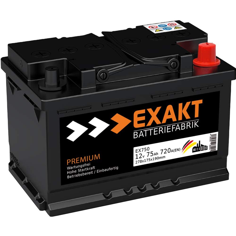 EXAKT Autobatterie 12V 75Ah Starterbatterie PKW KFZ Auto Batterie (75Ah) von Exakt