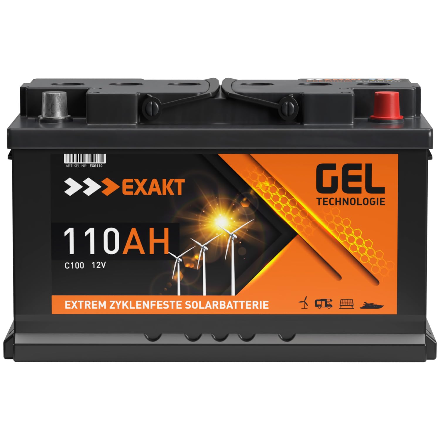 EXAKT GEL Batterie 110Ah 12V Solarbatterie Wohnmobilbatterie Bootsbatterie von Exakt