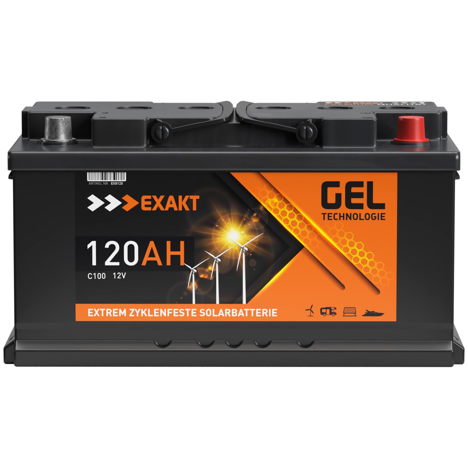 EXAKT GEL Batterie 12V 120Ah Solarbatterie Wohnmobil Batterie Versorgung Bootsbatterie Gelbatterie Gel Akku ersetzt 100Ah 110Ah von Exakt