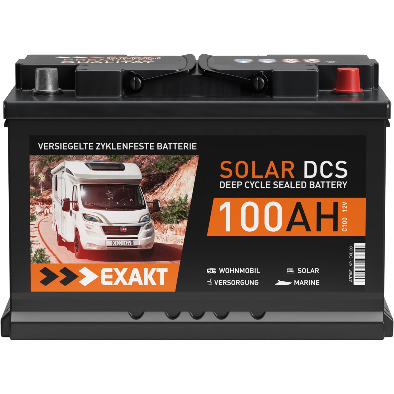 Solarbatterie 100Ah 12V EXAKT DCS Wohnmobil Versorgung Boot Solar Batterie Größenwahl (100AH 12V) von Exakt