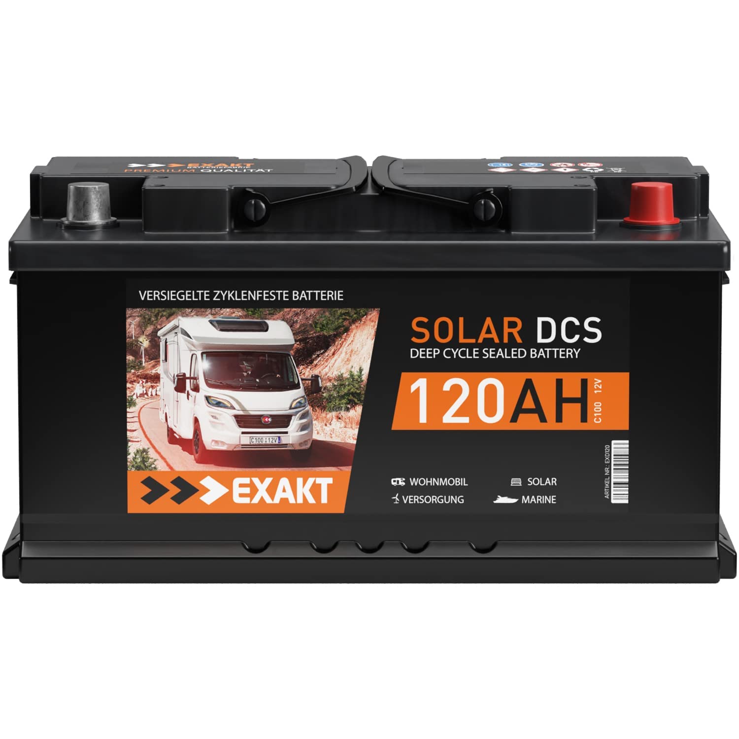 Solarbatterie 120Ah 12V EXAKT DCS Wohnmobil Versorgung Boot Solar Batterie (120AH 12V) von Exakt