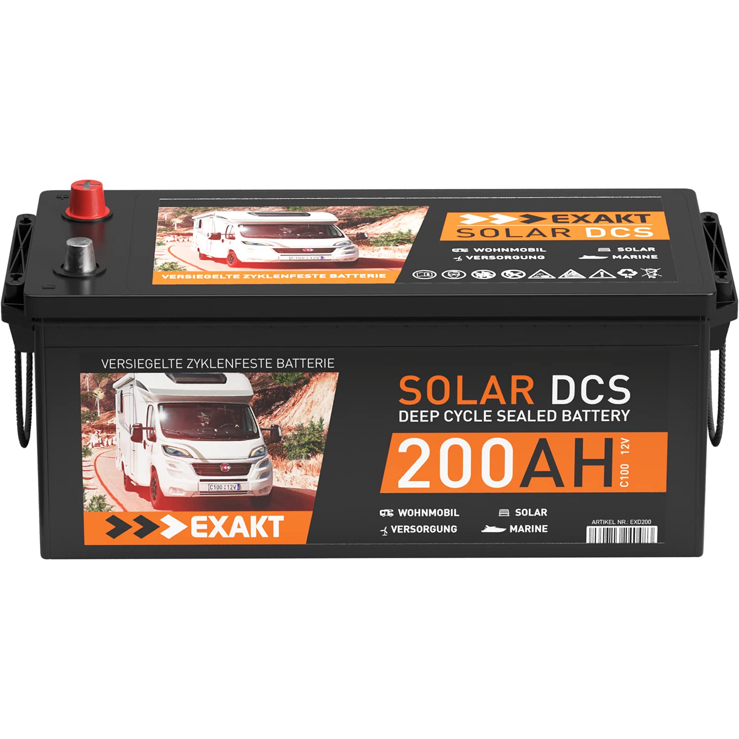 Solarbatterie 12V 200Ah EXAKT DCS Wohnmobil Versorgung Boot Solar Batterie ersetzt 180Ah 190Ah von Exakt